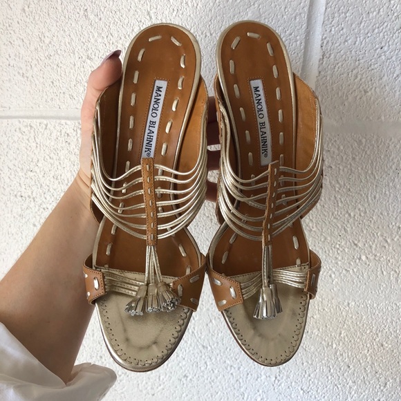 Manolo Blahnik leather slide heeled sandals sz: 9 - Picture 2 of 8